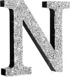 Qunclay 12'' Silver Crystal Diamond Bling Letters Crushed Diamond Decoration Wooden Glitter Letter with Screw and Hooks Rhinestone Gift for Wedding Y2k Mcbling Bedroom Wall Decor (Letter N)