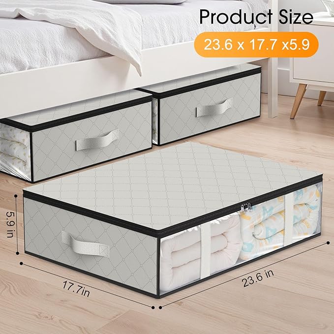 StorageRight Under Bed Storage Bags 6 Pack, 40L Large Clothes & Comforter Storage Containers with Clear Window, Breathable Fabric Organizer for Blankets, Bedding, Seasonal Clothing, White