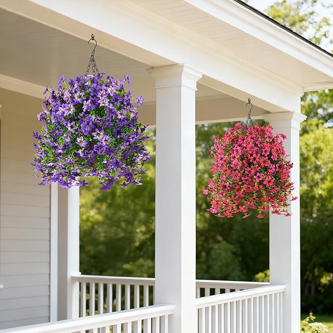 INQCMY Artificial Flowers for Outdoor Faux Hanging Plants Spring Outside Decoration,2Bundles Fake Silk Flowers Realistic Outdoor Flowers No Fade UV Resistant Porch Patio Window Yard Balcony Decor