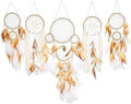 5 Pack Dream Catchers Sun Moon Design Large Handmade Boho Wall Hanging Ornament with Decorative Feathers for Boys Girls Bedroom Living Home Decoration (Brown)
