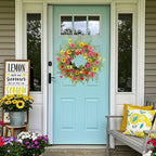 Spring Summer Wreaths for Front Door,22 Inch Artificial Spring Summer Daisy Wreath with Wildflowers,Eucalyptus Leaves for Indoor Outdoor Wall Porch Festival Farmhouse Home Holiday Decor.