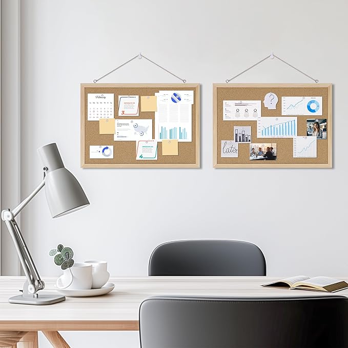DAHAPYBOO Cork Board Bulletin Board,17"X 12" Cork Board for Office with Pin Oak Wood Boards,Hanging Corkboards for Office Home School Message Board or Vision Board Decoration.