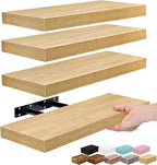 Sorbus Floating Shelves for Wall – 16 Inch Floating Shelf for Kitchen, Bedroom, Living Room, Bathroom, Home & Wall Decor - Mounted Bathroom Shelves with Invisible Brackets (Maple Wood, 4 Pack)