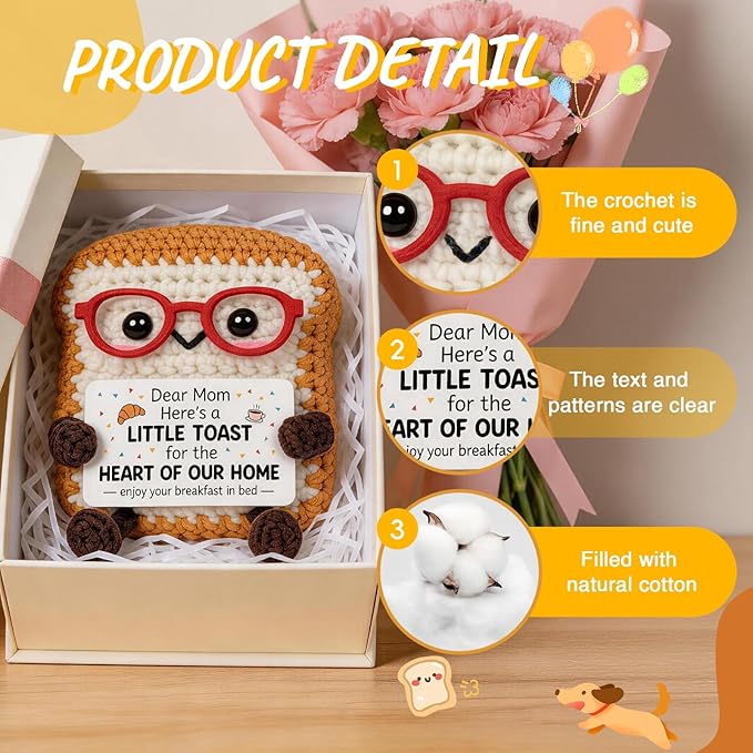 Cute Toast Doll Mother's Day Birthday Gifts for Moms,Mom Gifts from Daughter Son,3.4x2.8x2.2In Mother's Day Mom Toast Crochet Doll