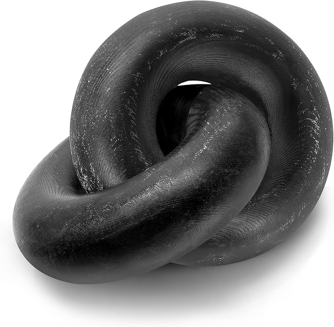 EOSAHR Modern Pine Wood Knot Decor – Elegant 2-Link Wooden Chain Link Decor for Coffee Table, Book Shelf, & Side Table – Chic Home Décor Accents for Living Room Spaces (Black)