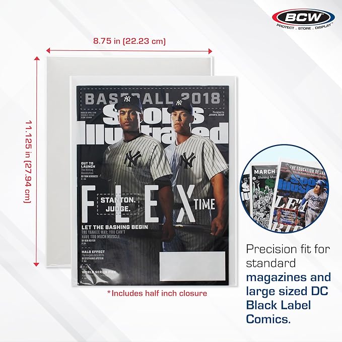 BCW Magazine Bags and Boards – (100 Pack) | Premade Non-Resealable Magazine Protectors | Standard Size 8 ¾" x 11 ⅛" | Magazine Sleeves and Boards Pre-Loaded for Storage and Display
