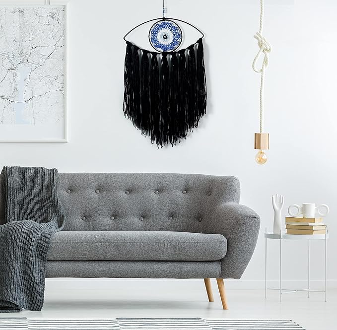Holmgren Evil Eye Dream Catcher - Black Dream Catchers for Bedroom, Evil Eye Wall Hanging for Witch Dark Decor, Gothic Wall Decorations, Ornament Craft Gift(Black)