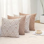 HPUK Decorative Throw Pillow Covers Set of 4 Geometric Design Linen Cushion Cover for Couch Sofa Living Room, 20"x20" inches, Light Brown