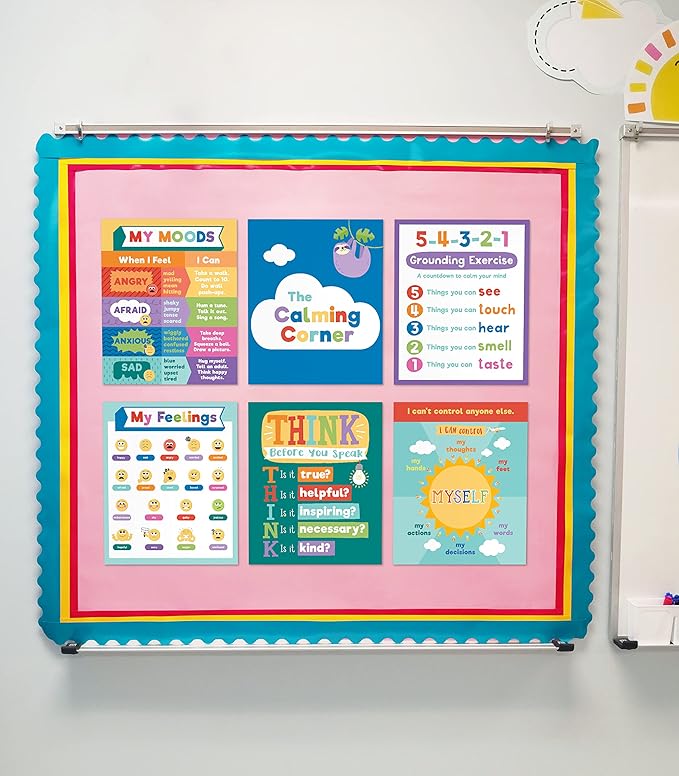 Carson Dellosa 9-Piece Calm Down Corner Posters, 16" x 13" Social Emotional Learning Wall Art for Growth Mindset, Bulletin Board, Circle Time Learning Center, and Classroom Decor