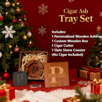 Cigar Ashtray Gift Set with Cigar Cutter for Men Custom Wooden Ashtray Personalized Name Walnut Cigar Ash Tray Gifts for Husband Dad Father Groomsmen Papa Grandpa (Deep Dish Set)