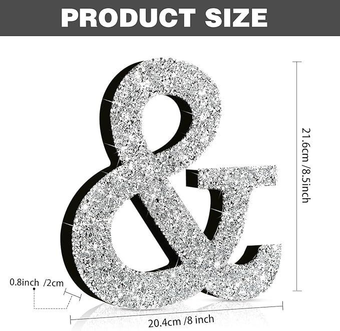 Qunclay 8'' Silver Crystal Diamond Bling Letters Crushed Diamond Decoration Wooden Glitter Letter with Screw and Hooks Rhinestone Gift for Wedding Y2k Mcbling Bedroom Wall Decor (Symbol)