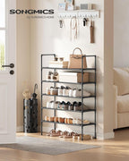 SONGMICS 5-Tier Shoe Rack, Shoe Storage for Hallway Closet, Slim and Space-Saving, Metal Frame, Non-Woven Fabric Shelves, Black ULSH045BH02