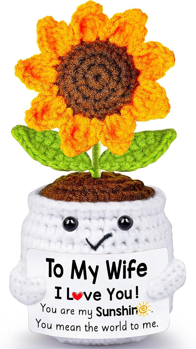 Gifts for Wife Her from Husband, To My Wife Handmade Crochet Mini Sunflower Doll, Valentines Anniversary Wedding Birthday Romantic Gifts for Women Her, Mothers Day I Love You Cute Sweet Gift for Wifey