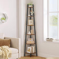 Hoctieon Corner Shelf, 6-Tier Corner Bookshelf, Rustic Ladder Shelf, Industrial Display Stand for Living Room, Kitchen, Home Office, Balcony, Small Space, Metal Frame, Rustic Brown