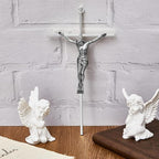 Leinuosen 8 Pcs Metal Crucifix Wall Cross 10 Inch Catholic Slender Metal Crosses Wall Decor for Home Decor Hanging Jesus(Silver)