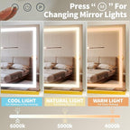 FENNIO 23" x 18" Vanity Mirror with Lights，LED Makeup Mirror，Hollywood Mirror with 3 Color Modes & Adjustable Brightness，Vanity Mirror Square Gold