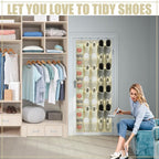 Windyun 40 Over the Door Shoe Organizer Large Breathable Mesh Pockets Hanging Shoe Rack for Closet Beige Behind Door Hanger Storage Holder Nonslip Hooks for Women Men Entryway Bedroom Utility Room