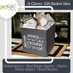 Shoe Cover Box - Welcome Guests to Please Cover Shoes. Indoor Foldable Storage Bin to Fill w/your Favorite Booties. For Homeowner, Real Estate Agent, Realtor Open House Supplies | 1 Grey & White