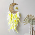 Moon Dream Catchers with Chakra Gemstone Agate Stone, Wealth Luck Crystal Tree Life Dream Catchers Wall Hangings Room Decor(Yellow)