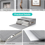 8 Pack Foldable Bed Sheets Set Organizers and Storage(Cal King Size),Linen Fabric Closet Organizers with Window,Folding Bedding Storage Box for Bedsheets and Pillow Cube Organizer-Gray