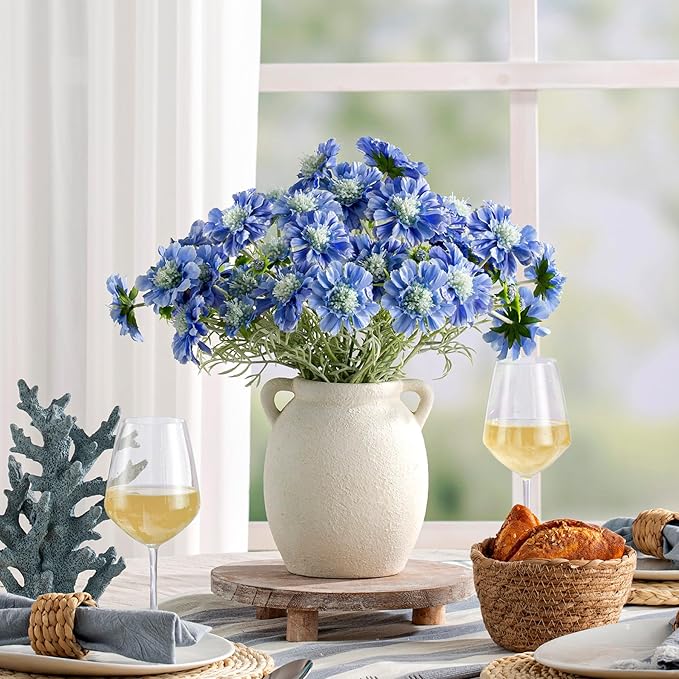 Ceramic Flower Vase 7.6 inch Farmhouse Rustic Vase Decorative Pottery Terracotta Vases for Home Decor Table Mantle Fireplace Living Room Bathroom Wedding Centerpiece (White-Upgraded)