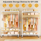 P7 Rolling Clothes Rack, Clothing Racks for Hanging Clothes, Heavy Duty Garment Rack with Wheels, 3 Tiers Freestanding Portable Closet Rack 45''W × 20.5''D × 80.5''H, Max Load 480 lbs, White