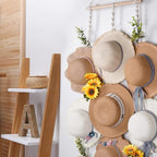 Macrame Hat Hangers for Wall Wide Brimmed Hat Holder Storage 10 Clips Hat Rack Organizer for Wall Display Boho Decor for Fedora Sun Hats Straw Panama Closet Bedroom Gifts for Mom