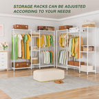 LEHOM G6 Wire Garment Rack Heavy Duty Clothes Rack Compact Large Size Armoire Storage Rack Freestanding Metal Clothing Rack Closet Wardrobe with 3 Hanger Rod and 4 Large Shelves 4 Small Shelves, White