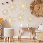 Thyle 6 Pcs Boho Daisy Wall Decor Natural Rattan Flower Wall Hanging Art Wooden Boho Art Nursery Decor Daisy Signs Flowers Farmhouse Hanging Decoration for Home Office Nursery