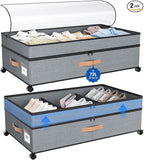 Under Bed Storage with Wheels, 72L XXL Under the Bed Storage Containers Large, 10‘’ Tall Adjustable Storage for Underbed with Lids, Rolling for Shoes, Clothes, Blankets, Grey