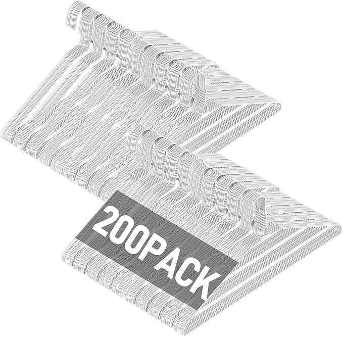 SPECILITE Wire Metal Clothes Hangers Bulk 200 Pack for Standard Size Suits, Coats, Shirts, Pants, Skirts, Space Saving, Non Slip,16 Inch 12 Gauge Ultra Thin, White