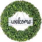 Spring Wreath, 20 inch Boxwood Wreaths for Front Door, Summer Wreaths with UV Protection, Green Artificial Wreath for Farmhouse, Room Indoors, Outdoors, Corridors, Offices, for All Seasons