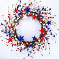 Patriotic Wreaths for Front Door with Lights, 20inch 4th of July Wreaths Red White and Blue Berry Star Summer American Flag Wreath for Independence Day Flag Day Memorial Day Window Wall Decor