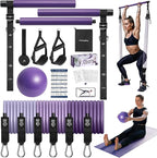Upgraded Pilates Bar Kit with Resistance Bands Natural Latex for Women & Men, Heavy-Duty Stainless Steel Multifunctional Yoga Pilates Stick for Home Gym Exercise Fitness Equipment Full-Body Workouts