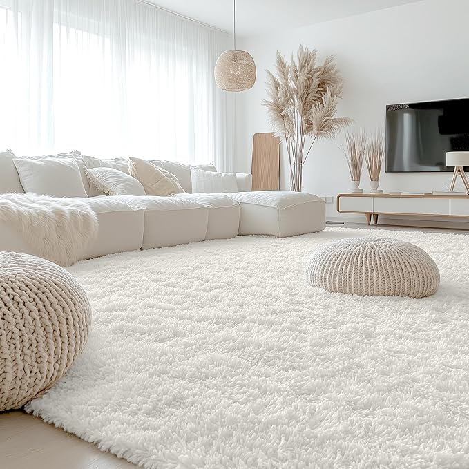 OLANLY 9x10 Machine Washable Large Area Rugs for Living Room, Bedroom, Soft Fluffy Shaggy Bedside Rug, Indoor Floor Carpet for Kids Girls and Boys, Dorms, Nursery, Home Decor Aesthetic, Ivory