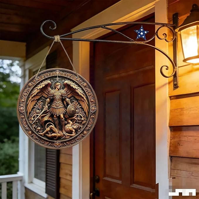 St. Michael San Miguel Arcangel Wall Pediments Home Decor Door Sign Plaques Hanging Pendant Decorations Batter Guard Angel Christian Religious Ornaments (A)