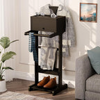 Brefhome Wooden Valet Stand with Drawer & Tray, Clothing Rack for Men Women, Modern Garment Rack for Entryway, Bedroom, Commercial, Black