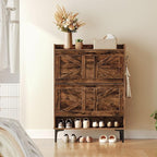 Shoe Storage Cabinet, Shoe Organizer with 2 Flip Drawers, Hidden Shoe Storage for Entryway, Freestanding Organizer with Open Storages, Rustic Brown SHHR9401N1