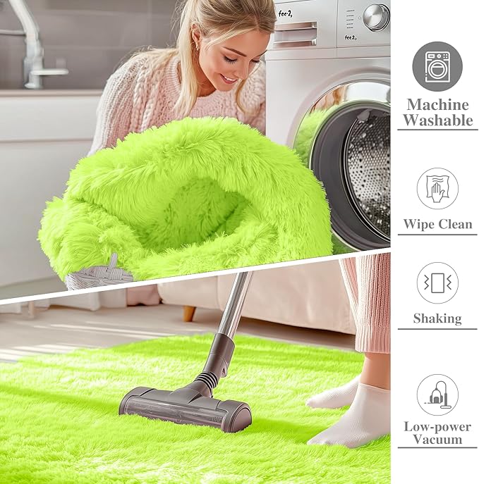 OLANLY 2x5 Machine Washable Runner Rugs for Hallway, Soft Fluffy Shaggy Bedside Rugs for Bedroom, Living Room, Indoor Floor Carpet for Kids Girls and Boys, Home Decor Aesthetic, Lime Green
