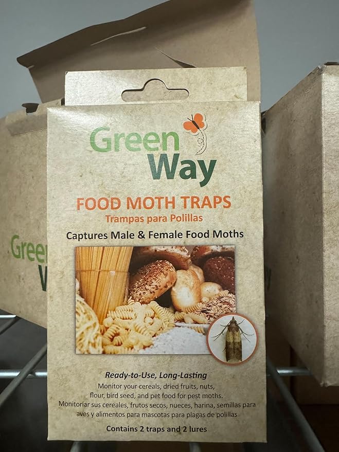 Greenway Pantry Food Moth Traps, Captures Male & Female Moths, Pheromone Attractant, Alternative to Naphthalene Balls, Non-Toxic, Child & Pet Safe, 1 Pack (Includes 2 Traps and 2 Lures)