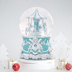 Carousel Music Box Silver Turquoise Christmas Snow Globes, 7.1" Glass Rotate Carousel Snow Globe for Kids & Adults, Classic Wind up Musical Snow Globe Valentines Day Gifts, Carousel Horse Home Decor