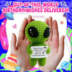 MAMAGIFTREE Funny Birthday Gift for Women Men Coworker, Friend, Boss, Adult, Hilarious Gag Bday Crochet Alien with a Sarcastic Message Card, Office Decor for Her Him