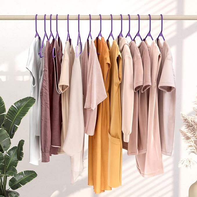 Plastic Hangers 50 Pack Purple - Clothes Hangers - Makes The Perfect Coat Hanger and General Space Saving Clothes Hangers for Closet - Percheros Ganchos para Colgar Ropa Hangars