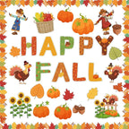 Fall Pumpkin Bulletin Board Decorations Set for Classroom Happy Fall Pumpkin Leaves Paper Cutouts Autumn Bulletin Board with Borders for Thanksgiving Theme Preschool School Classroom Door Wall Decor