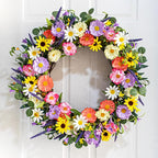 VioletEverGarden Spring Wreaths for Front Door 22 Inch Spring Wreath 6 Colors Summer Wreath with Lavender Daisy and Eucalyptus for Indoor Outdoor Holiday Celebration
