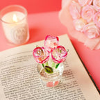 3.2 * 2in Crystal Pink Rose Flower Figurine Romantic Gifts for Wife Girlfriend Mom on Birthday Wedding Home Decorations