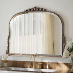Wall Beaded Mirror, 44 x 32 Inch Round Top Right Angle Wall Mirror, Tempered Glass, Rust Resistant, Horizontally or Vertically Hanging, Silver