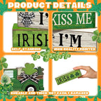 Yuntau 4 Pcs St Patricks Day Decorations Lucky Shamrock Wooden Sign Truck Table Centerpiece St Patricks Day Tiered Tray Decor Decorative Faux Book Stack Block for Fireplace Mantel Floating Shelf