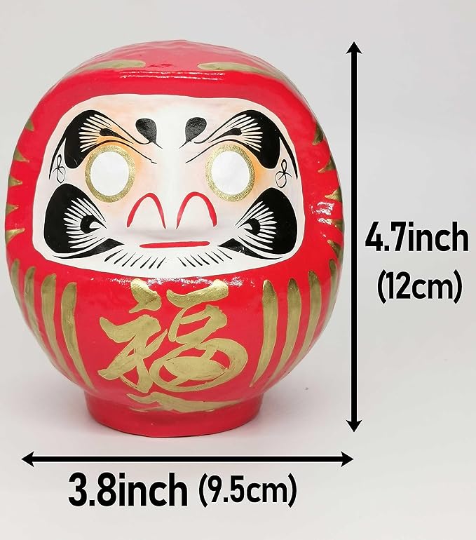 Japanese Daruma Doll 4.7 inch Red, Takasaki Handmade Good Luck Ornament for Display and Goal Setting, Traditional Craft from Japan