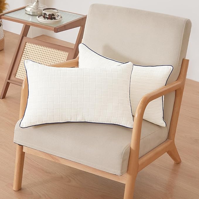 Oubonun 12x20 Pillow Inserts Set of 2 - Rectangle Decorative Throw Pillows for Sofa Couch Bed Living Room Beige 100% Polyester Filling 12 x 20 Inch Lumbar Pillows